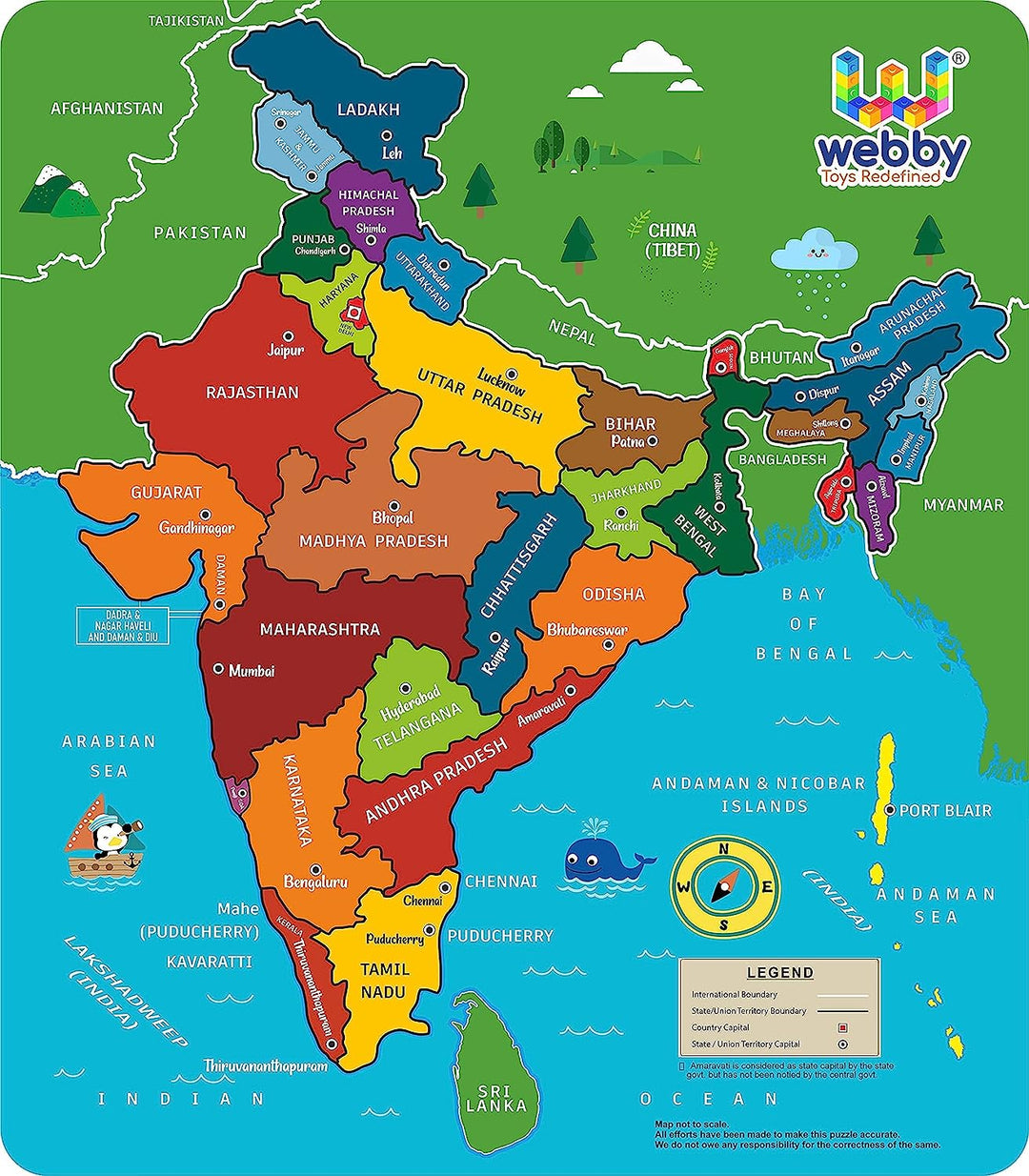 Webby Wooden Educational India Political Map States Capital Learning, Board Puzzle