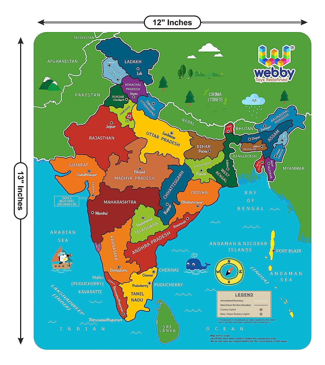 Webby Wooden Educational India Political Map States Capital Learning, Board Puzzle for 4 to 8 Year Old Kids