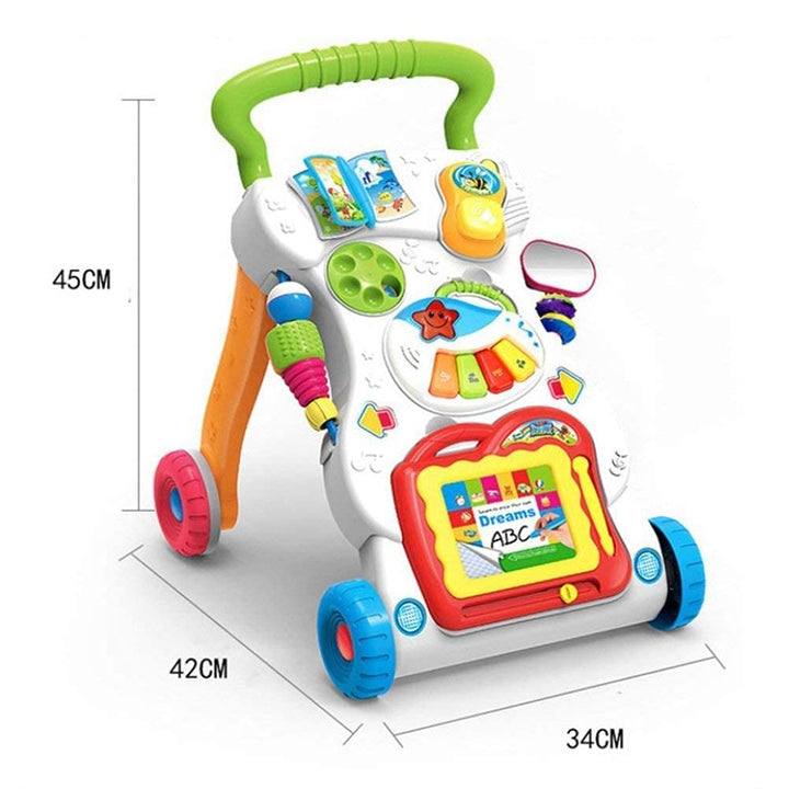 Walker with Wheels Music Baby First Walkers Cars Newborn Baby Walk Learning Cart 4 Wheels with Drawing Board Plastic Multi-Function (Pack of 1).)