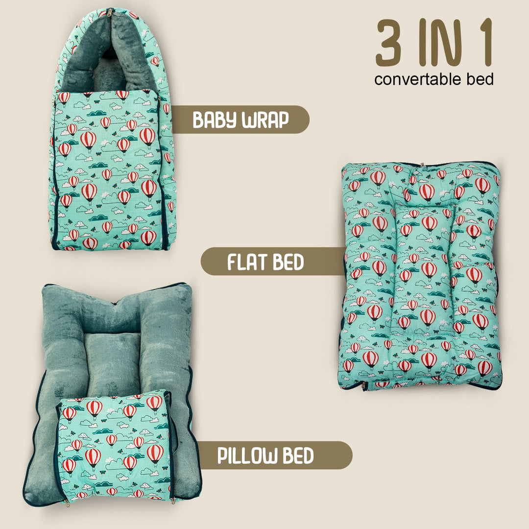 3 in 1 Velvet Cotton Baby Bed Cum Carry Bed, Printed Baby Sleeping Bag-Baby Bed-Infant Portable Bassinet-Nest for Co-Sleeping Baby Bedding for New Born 0-6 Months