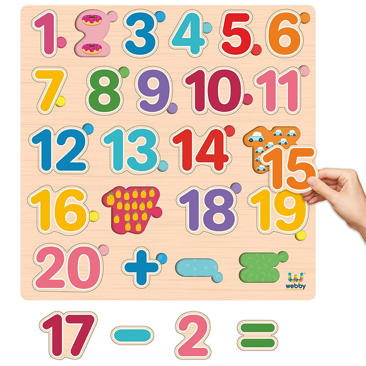 Webby Wooden Numbers Counting Montessori Educational Pre-School Puzzle Board Toy for Boys and Girls