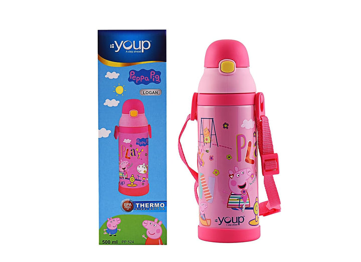 Youp Stainless Steel Color Peppa Pig Kid Insulated Double Wall Sipper Bottle Logan - 500 ml