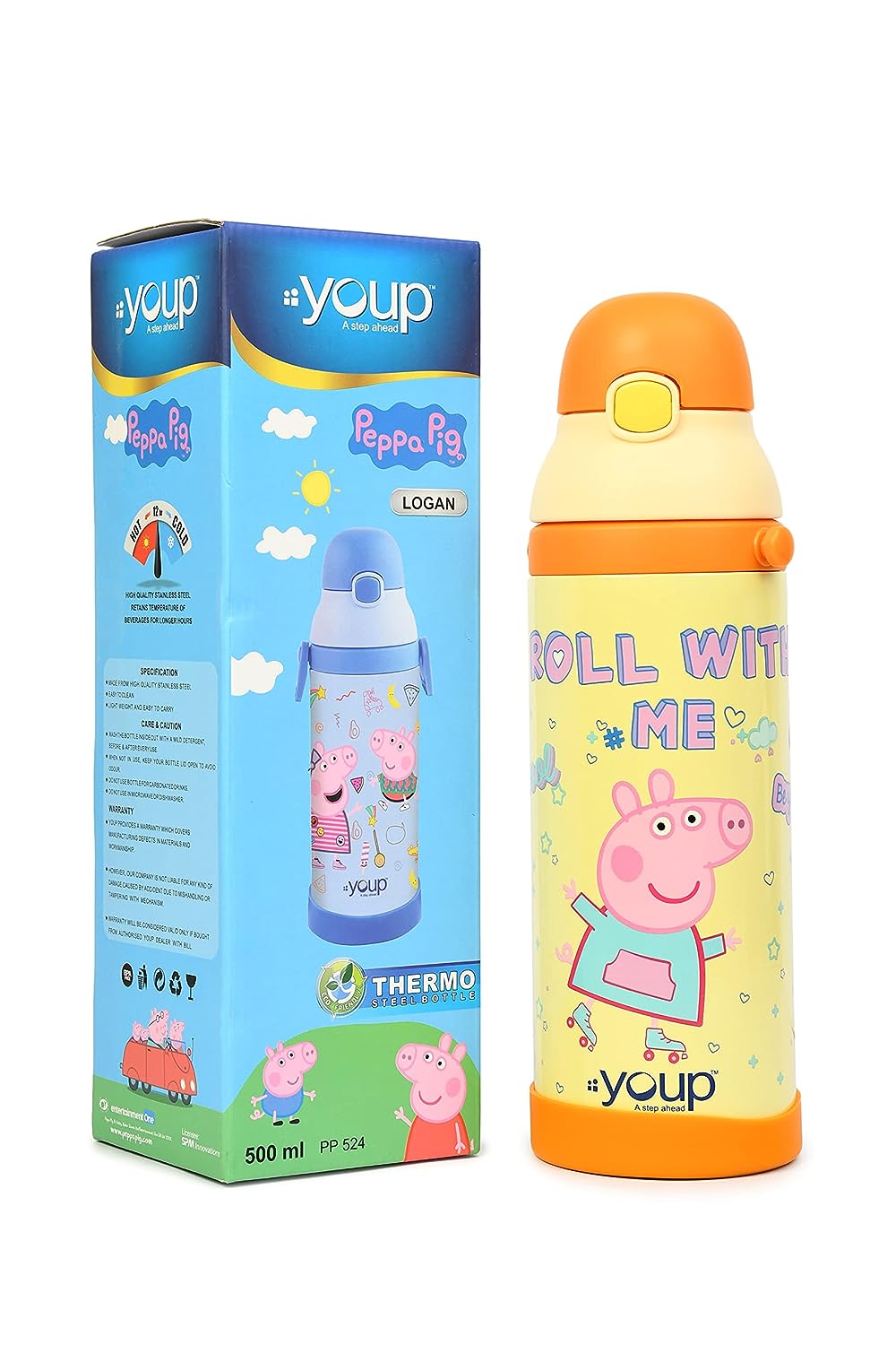 Youp Stainless Steel Color Peppa Pig Kid Insulated Double Wall Sipper Bottle Logan - 500 ml