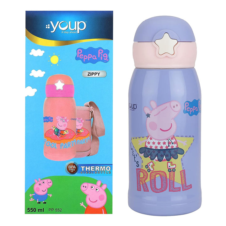 Youp Stainless Steel Pink Color Peppa Pig Kids Insulated Double Wall Sipper Bottle Zippy - 550 ml