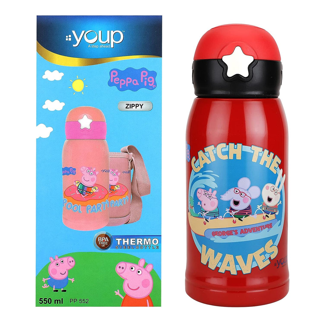 Youp Stainless Steel Pink Color Peppa Pig Kids Insulated Double Wall Sipper Bottle Zippy - 550 ml