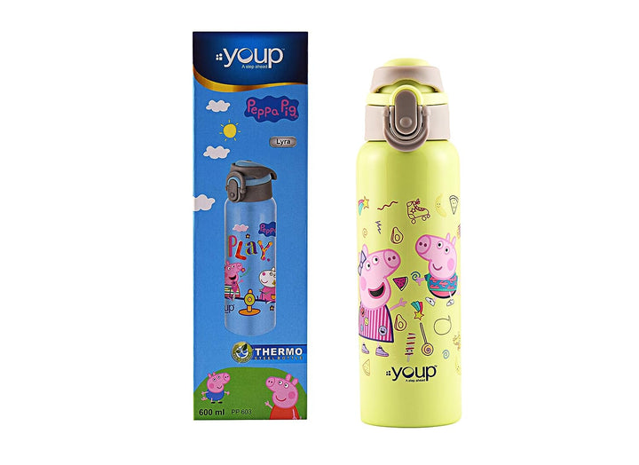 YOUP Stainless Steel Sky Blue Color Peppa Pig Kids Insulated Double Wall Water Bottle Lyra - 600 ml