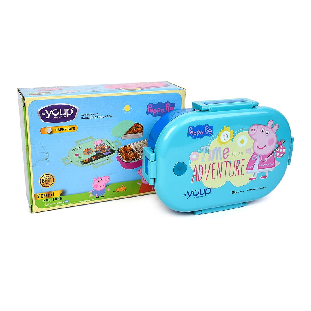YOUP Stainless Steel Pink Color Peppa Pig Theme Kids Lunch Box Happy BITE 700 ml