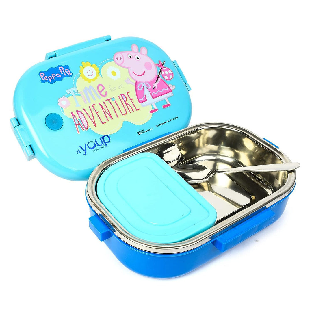 YOUP Stainless Steel Pink Color Peppa Pig Theme Kids Lunch Box Happy BITE 700 ml