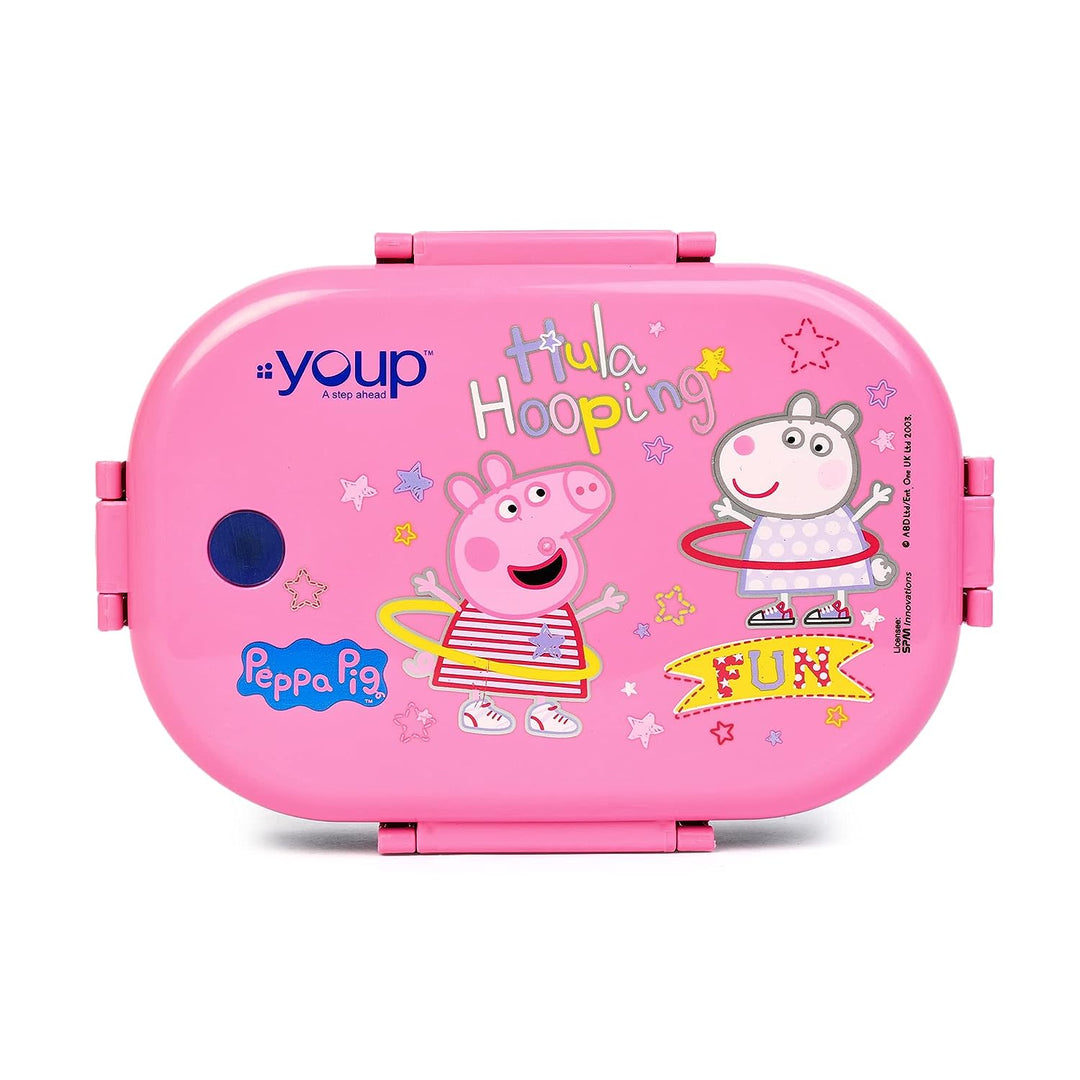 YOUP Stainless Steel Pink Color Peppa Pig Theme Kids Lunch Box Happy BITE 700 ml