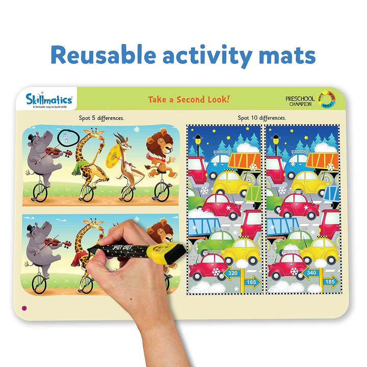 Skillmatics Educational Game - Preschool Champion, Reusable Activity Mats with 2 Dry Erase Markers, Gifts for Ages 3 to 6