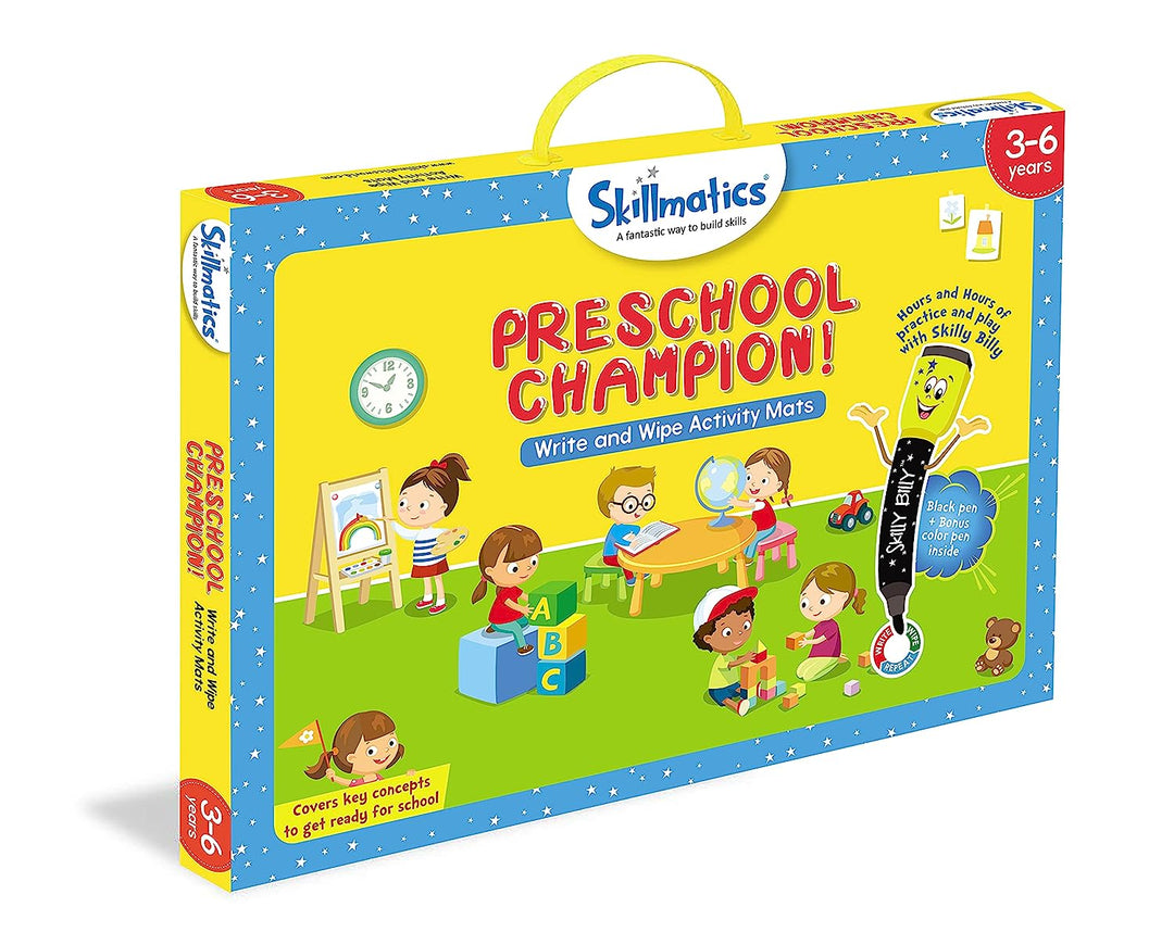 Skillmatics Educational Game - Preschool Champion, Reusable Activity Mats with 2 Dry Erase Markers, Gifts for Ages 3 to 6