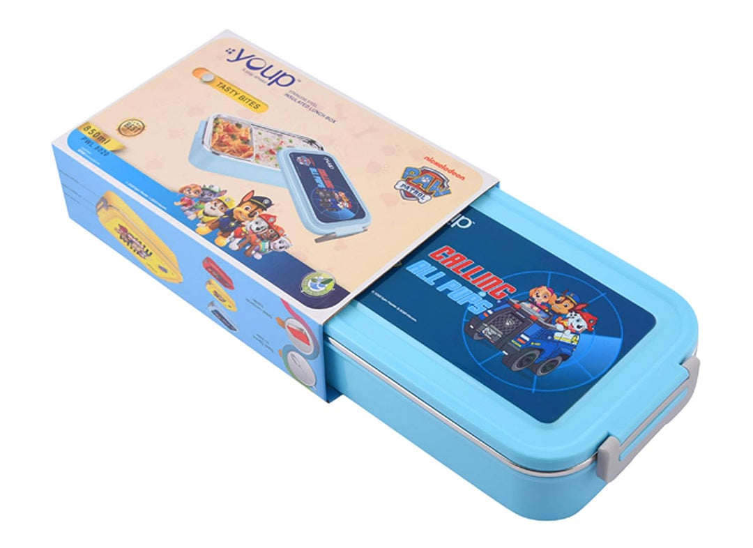 YOUP Stainless Steel Insulated Yellow Color Paw Patrol Kids Lunch Box Tasty Bites - 850 ml
