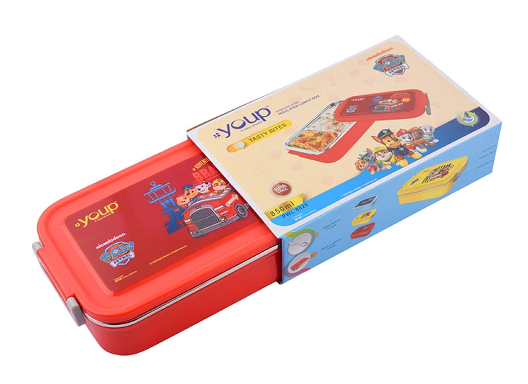 YOUP Stainless Steel Insulated Yellow Color Paw Patrol Kids Lunch Box Tasty Bites - 850 ml