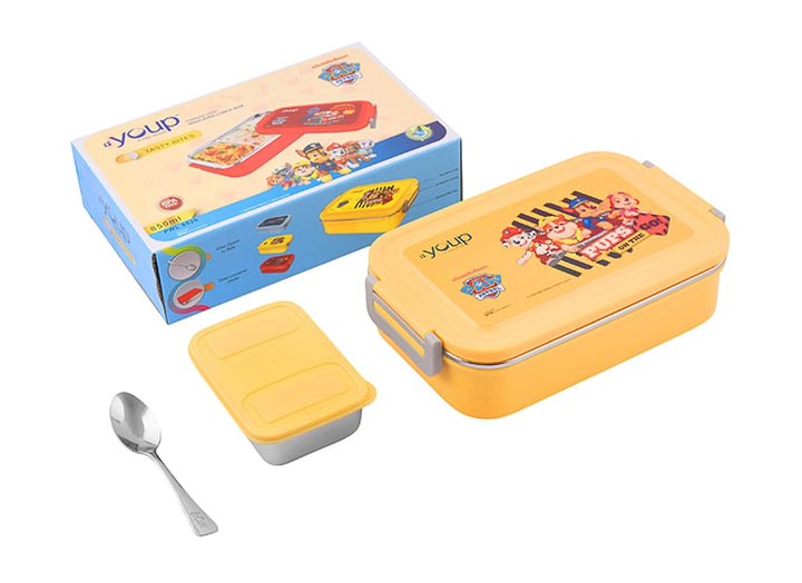 YOUP Stainless Steel Insulated Yellow Color Paw Patrol Kids Lunch Box Tasty Bites - 850 ml