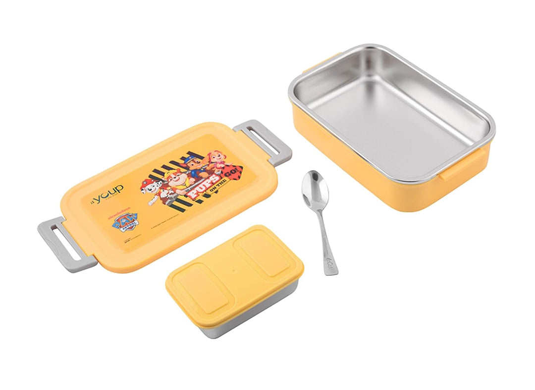 YOUP Stainless Steel Insulated Yellow Color Paw Patrol Kids Lunch Box Tasty Bites - 850 ml