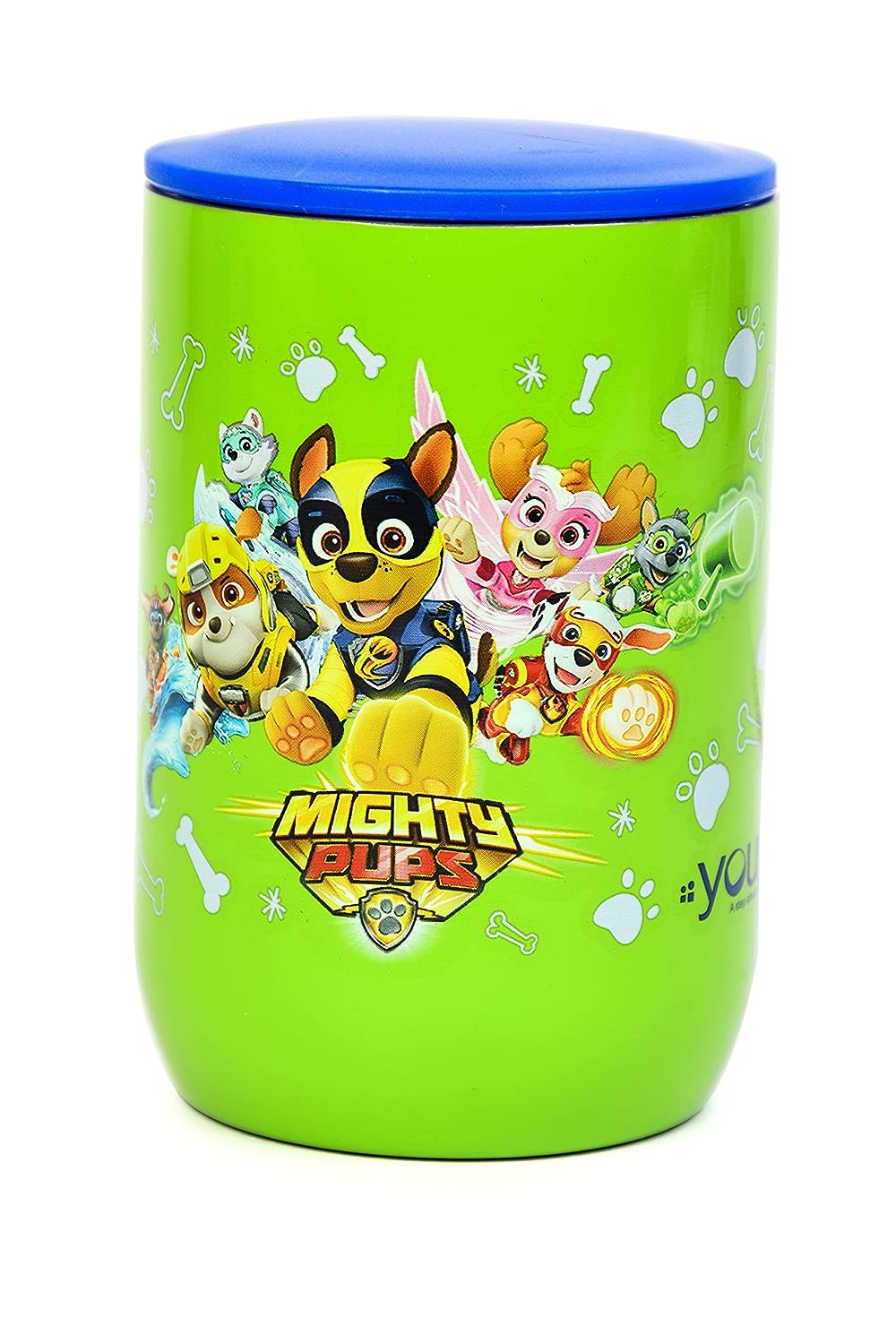 YOUP Stainless Steel Green Color Paw Patrol Mighty pups Kids Insulated Mug with Cap - 320 ml