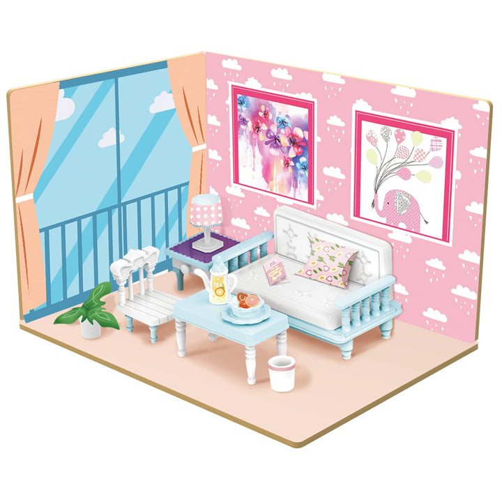 Webby DIY Living Room Wooden Doll House with Plastic Furniture, Dollhouse for Girls and Boys