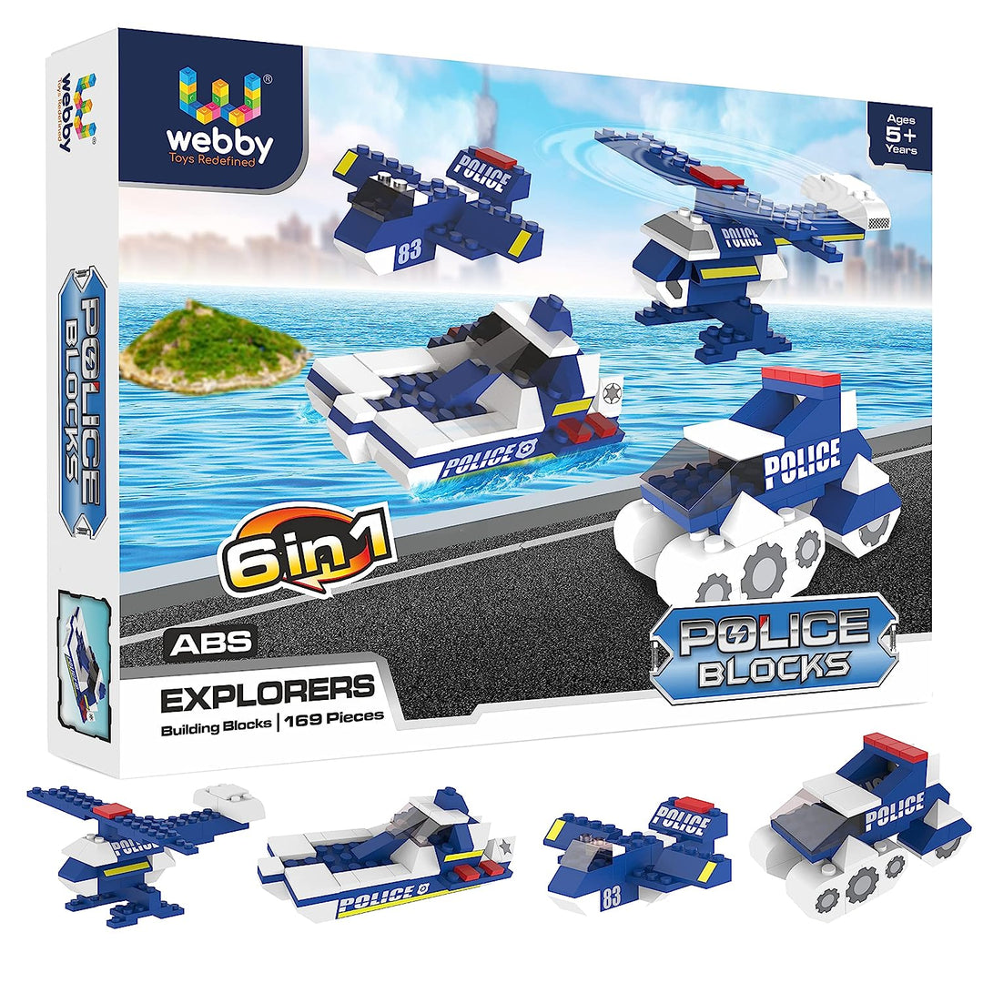 Webby 6 in 1 Police ABS Building Blocks Kit, Adventure Play Set, Fun Creative Toy Set for 5+ Years Kid (169 Pcs) Multicolor