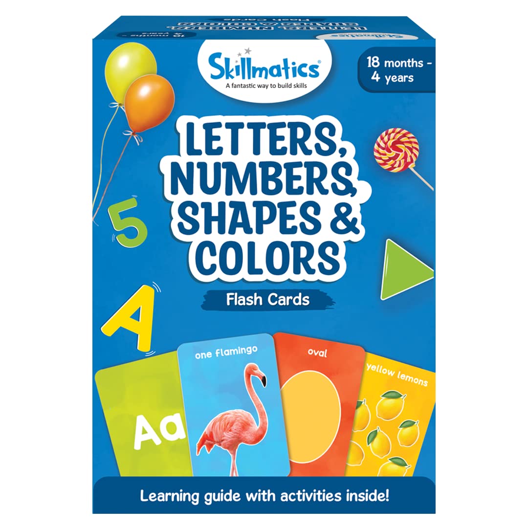 Skillmatics Thick Flash Cards for Toddlers - Letters, Numbers, Shapes & Colors, 3 in 1 Educational Game, Learning Activities for 18 Months to 4 Years