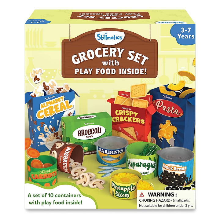 Skillmatics Grocery Set - 10 Containers with Play Food Inside, Realistic Pretend Play Toys for Kids Kitchen Set, Gift for Girls & Boys Ages 3 & Up