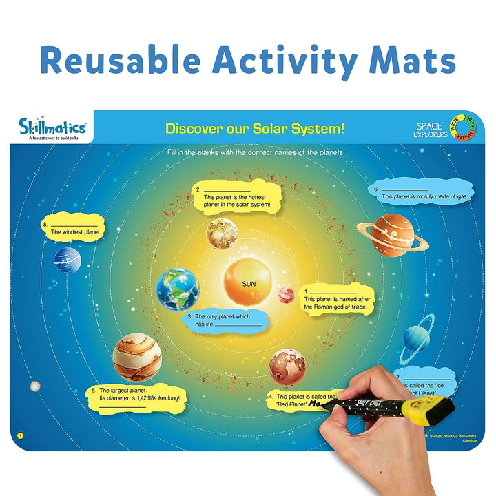 Skillmatics Educational Game-Space Explorers, Reusable Activity Mats With 2 Dry Erase Markers, Gifts For Ages 6 To 9, Multi color