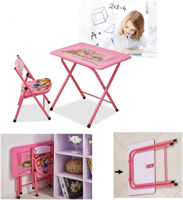 Foldable Children's Chair, Portable Cartoon Activity Table/Desk/Dining Table,for 3-8 Years Boys and Girls - Including Table and 1 Chair