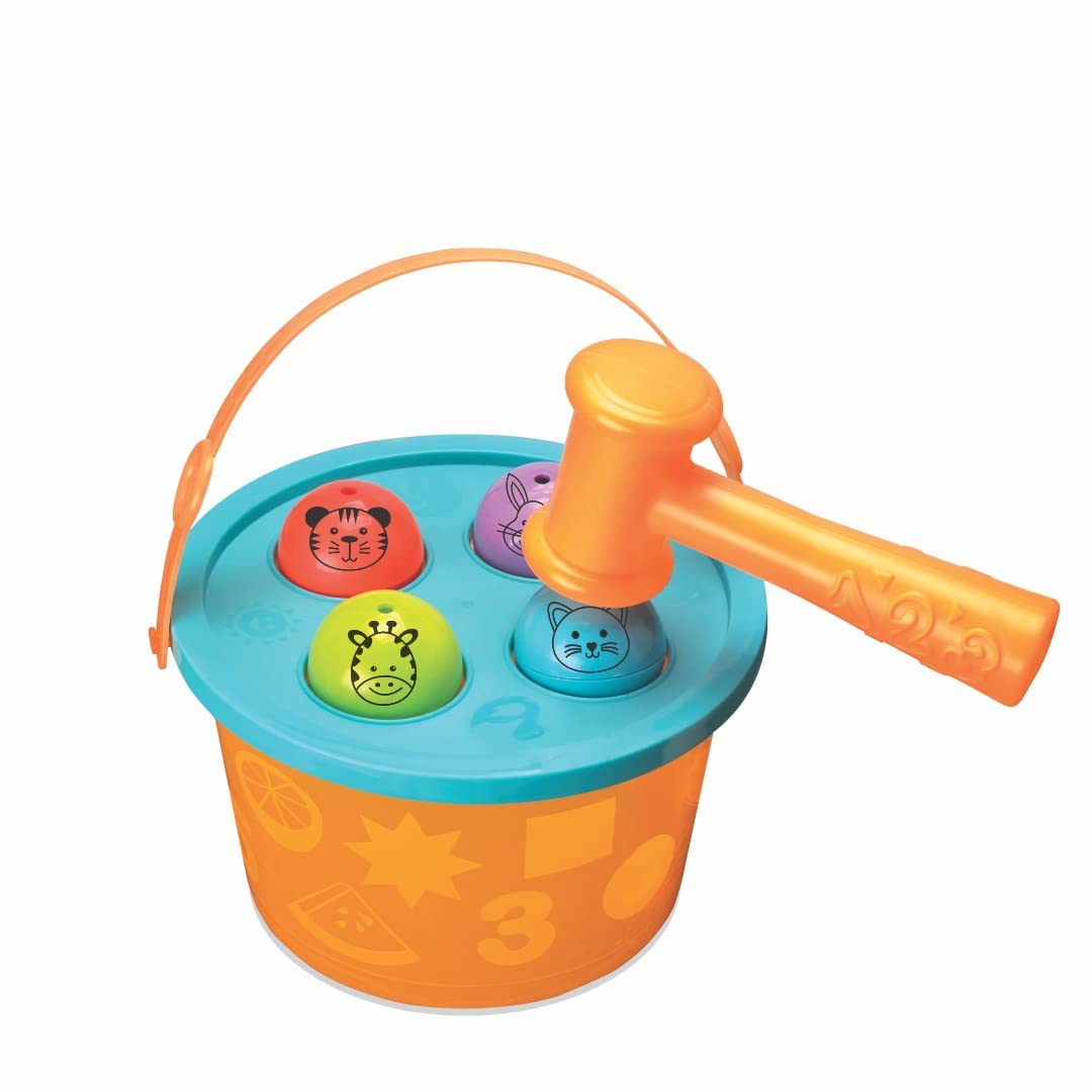 Toymate Kiddy’s Basket Play - Combo of Hammering Fun & Shape Sorting Basket - A Learning Shapes Colors Knock Pounding Fine Motor and Dexterity Skills Early Educational Montessori Toy Set for Kids Toddlers