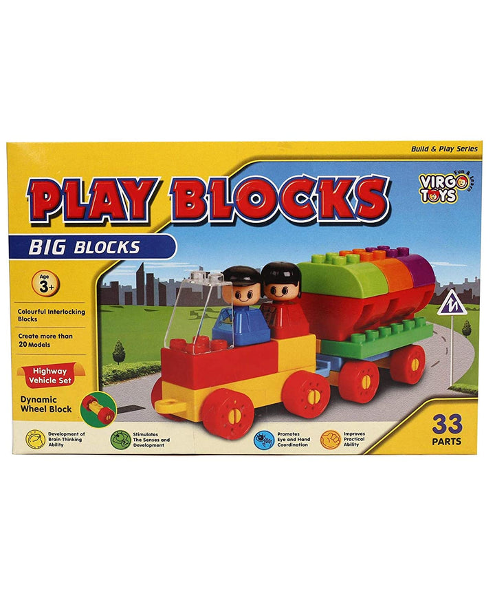Virgo Toys Play Blocks Highway Vehicle Set & Junior Train Set (Combo)