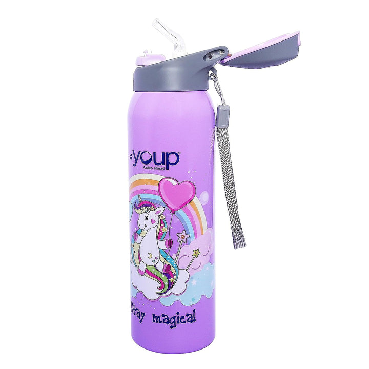 Youp Stainless Steel Sky Blue Color Unicorn Kids Insulated Double Wall Sipper Bottle Gypsy - 500 ml…