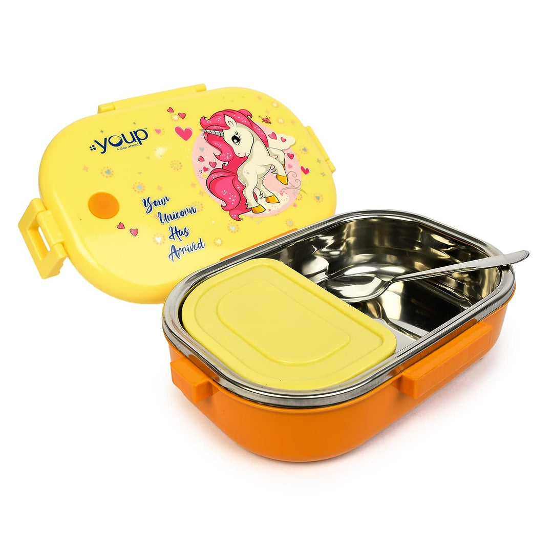 YOUP Stainless Steel Blue Color Unicorn Theme Kids Lunch Box Break TIME 700 ml