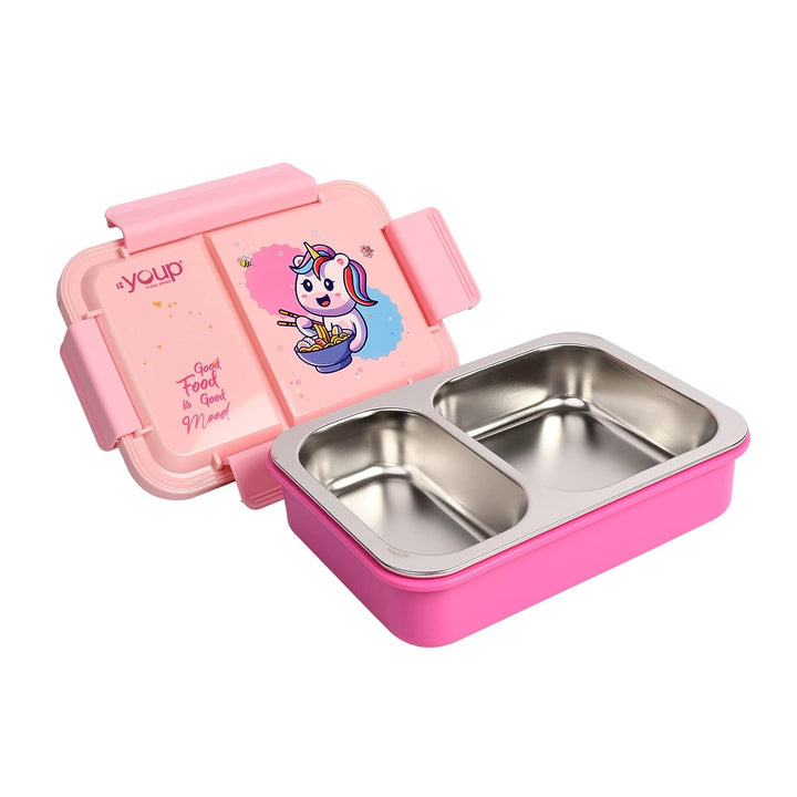 YOUP Stainless Steel Sea Green Color Unicorn Theme Kids Bento Lunch Box With 2 Compartments PICNIC-750 ml