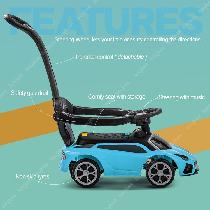 2 in 1 Baby Ride On Car for Kids,Push Car for Kids with Music & High Backrest