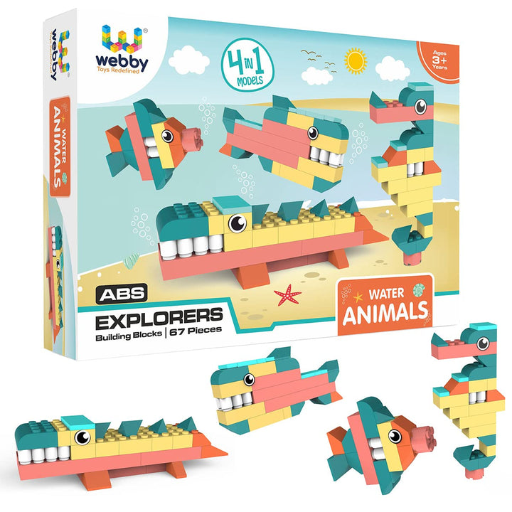 Webby 4 in 1 Water Animals ABS Building Blocks Kit, Educational Building Blocks Fun Creative Toy Set for Kids (67 Pcs) Multicolor