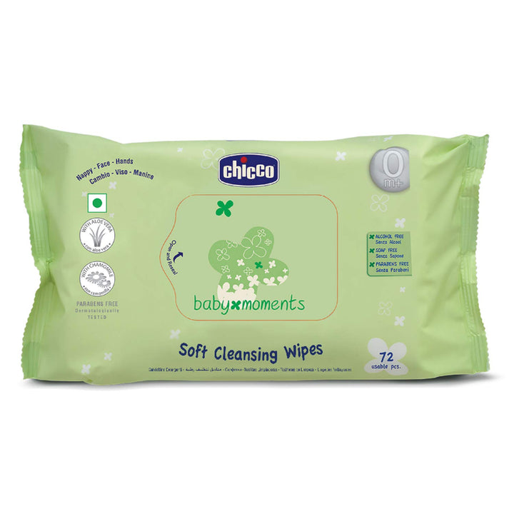 Chicco Baby Moments Soft Cleansing Baby Wipes, Ideal for Nappy, Face and Hand, Dermatologically Tested, Paraben Free, Sticker Pack