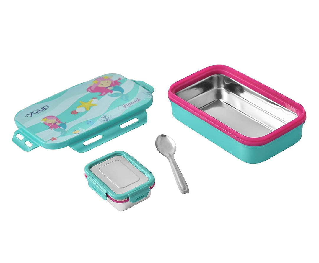 YOUP Stainless Steel Pink Color Unicorn Theme Kids Lunch Box Interval - 500 ml