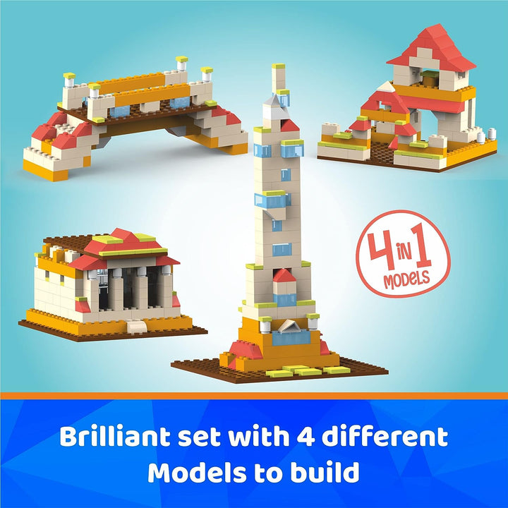 Webby 4 In 1 Young Designer Abs Blocks Kit, Tower,Building, Bridge, Architecture Construction Play Set, Fun Creative Toy Set For 5+ Years Kid (161 Pcs), Multi color