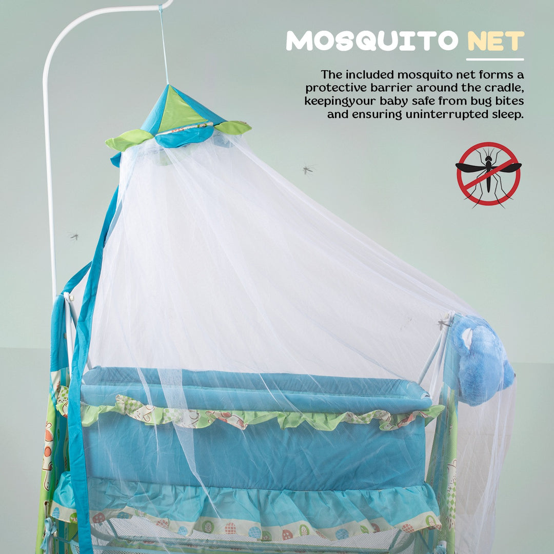 Fuffy Baby Swing Cradle I Canopy Mosquito Net I Storage Basket I Portable with Wheels