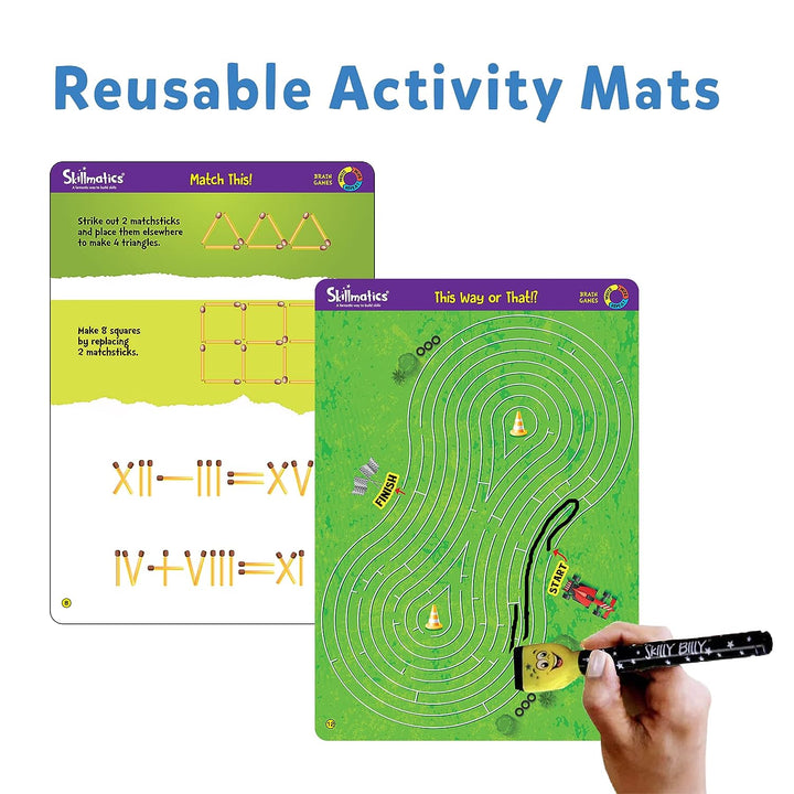 Skillmatics Educational Game - Brain Games, Reusable Activity Mats with Dry Erase Marker