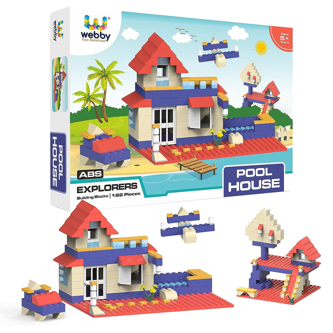 Webby Pool House ABS Building Blocks Kit, Colourful Bricks and Blocks Construction Play Set, Fun Creative Toy Set for 5+ Years Kid (182 Pcs)
