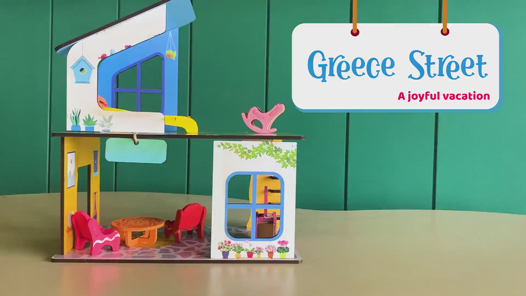 WEBBY DIY PARADISE GREECE STREET WOODEN DOLL HOUSE FOR BOYS & GIRLS