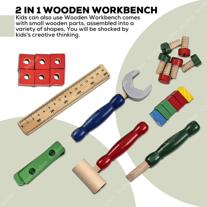 Wooden Workbench Play Tool Set Kids Toys | Wooden Kids Tool Bench with Screwdriver, Hammer, Ruler & Wrench | Pretend Play Toy Building Set | Learning Educational Toy for Kids 3+Years Boy Girl