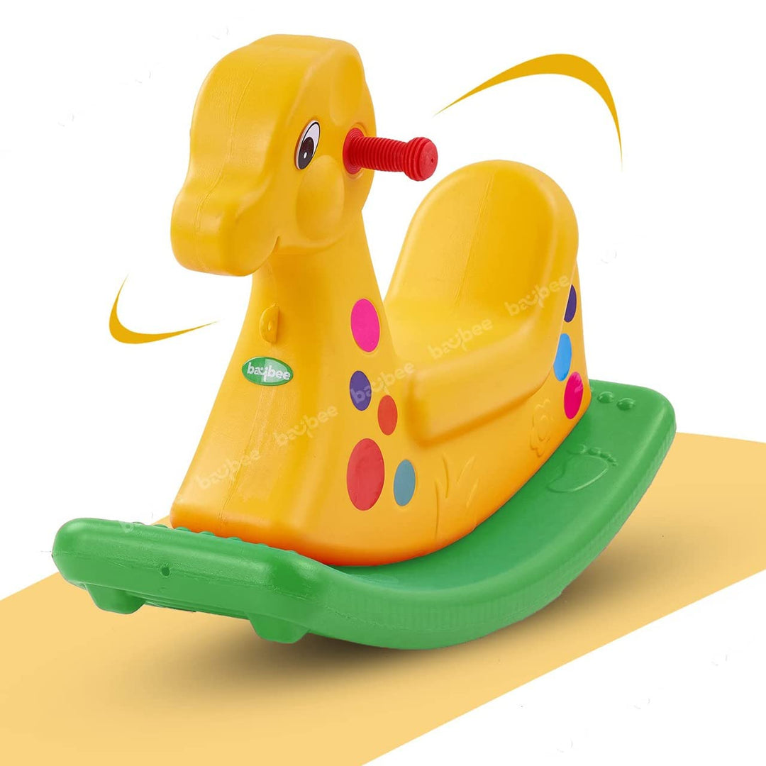 Plastic Horse Rocker Ride-on Toy for Indoors and Outdoors for Boys and Girls (Giraffe -Yellow/Green)