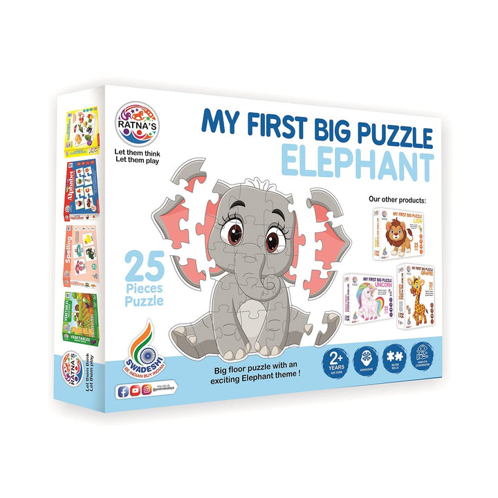 Ratna's My First Big Puzzle Series for Kids. A Perfect Jumbo Jigsaw Floor Puzzle for Little Hands (Elephant) Educational Toy for Kids 2+ Years