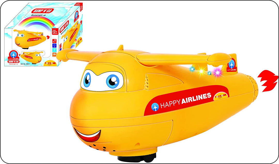 Happy Airlines Electronic Toy | Bump-n-Go Movement | Battery Operated Toy | Light & Music | Bump N go Action | Aeroplan Toy for Kids