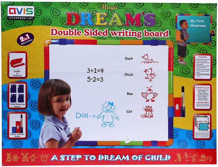 Ratna's 2 in 1 White & Green Magic Dream's Double Sided Writing Board Educational Preschool Learning Reading Writing Development Toys for Kids/Toddlers 1 year+