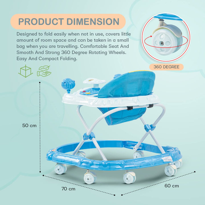 Winnie Baby Walker for Kids with 3 Height Adjustable & Parental Push Handle Walker for Baby with Music & Light, Activity Walker