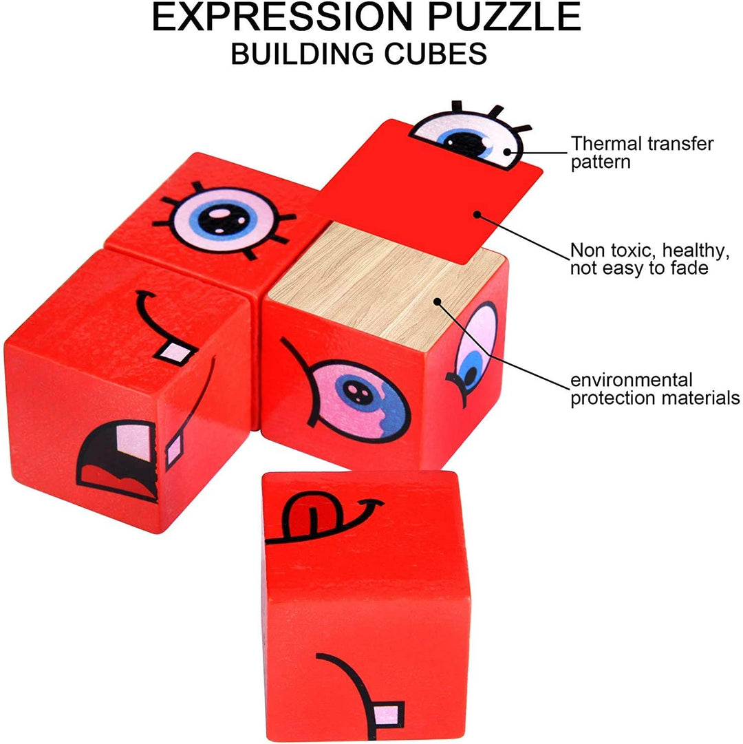 Wooden 3D Expression Building Block Puzzle Kids Toys, Wooden Toy Face Matching Building Block, Brain Board Games, Learning Educational Baby Toys 3D Puzzle Blocks for Kids 3+Years Boys Girls