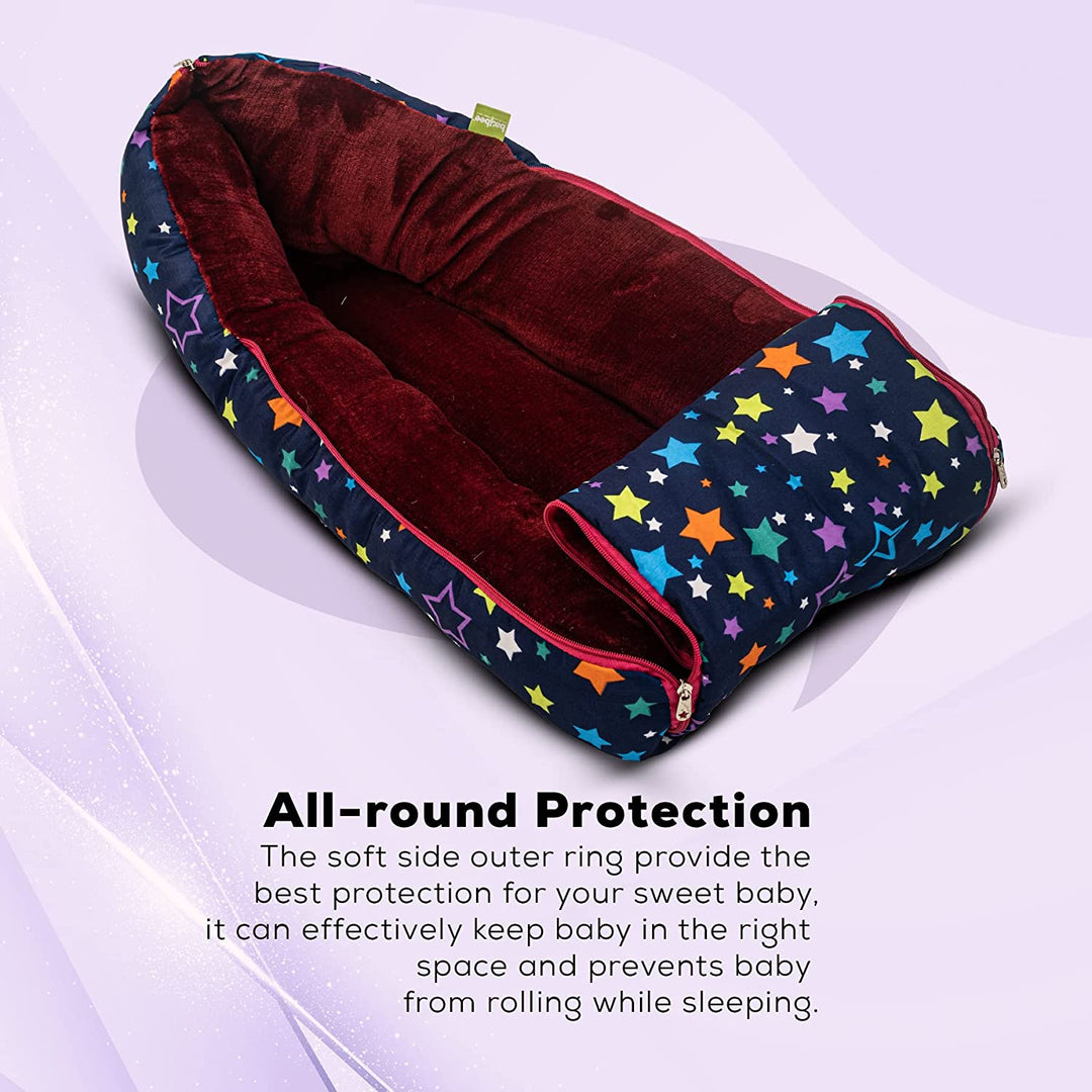 Little Max 3 in 1 Velvet Cotton Baby Bed Cum Carry Bed, Printed Baby Sleeping Bag-Baby Bed-Infant Portable Bassinet-Nest for Co-Sleeping Baby Bedding for New Born 0-6 Months