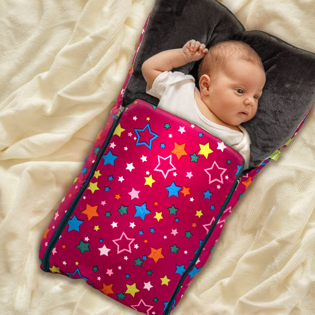 3 in 1 Velvet Cotton Baby Bed Cum Carry Bed, Printed Baby Sleeping Bag-Baby Bed-Infant Portable Bassinet-Nest for Co-Sleeping Baby Bedding for New Born 0-6 Months Boy Girl