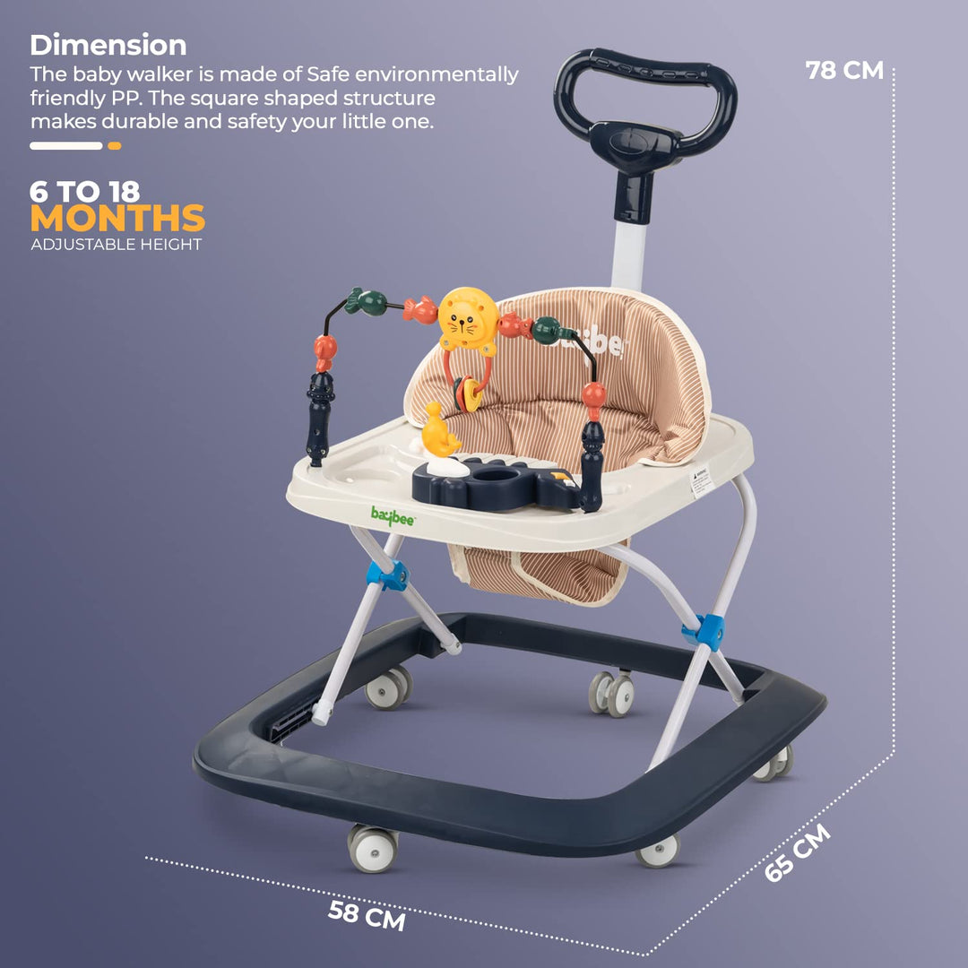 Nexus Baby Walker for Kids with Parental Push Handle & 2 Height Adjustable | Multi-Function Anti-Rollover Folding Activity Walker for Baby with Musical Toy Bar | Walker Baby 6-18 Months Boys Girls